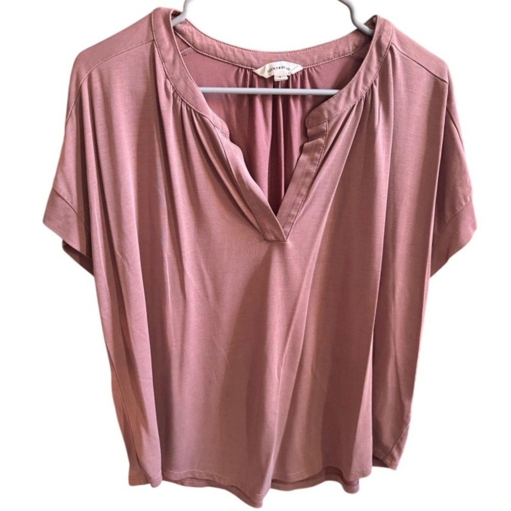 Lucky Brand Women's Pink V Neck Dolman Sleeve Tunic Top Size‎ L